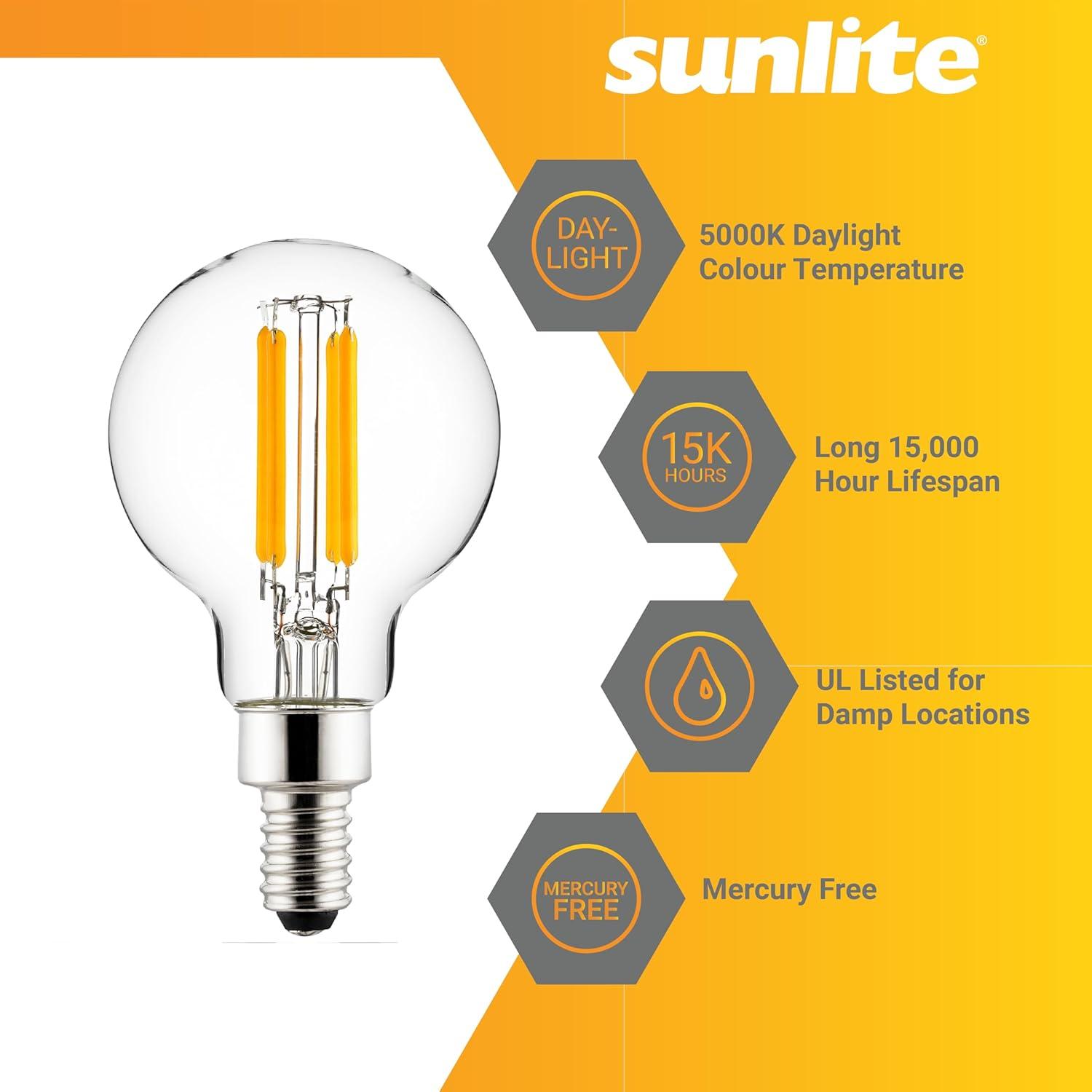 Sunlite LED G16.5 Globe Light Bulb 5w E12 Candelabra Base 5000K - Super White