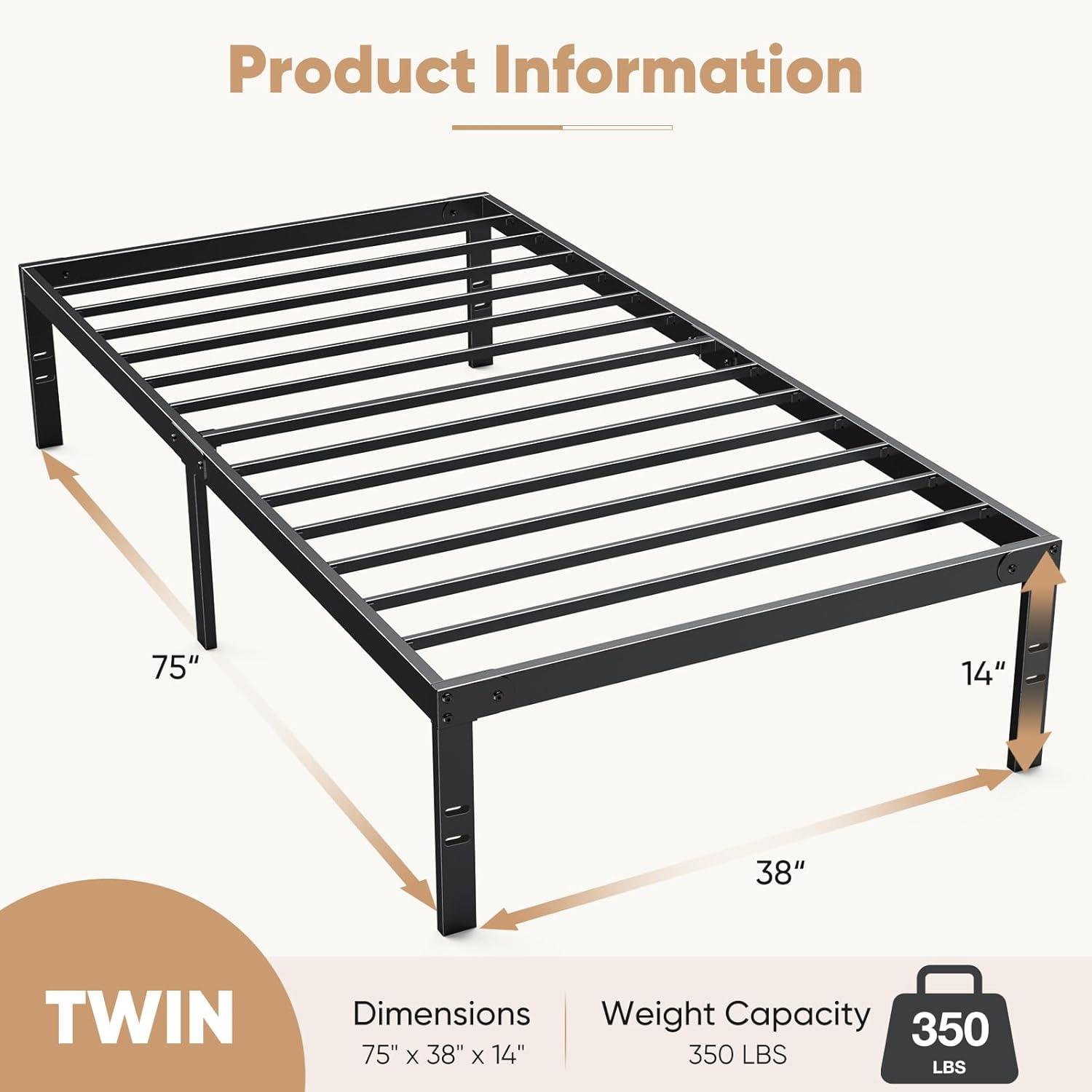 Twin Black Metal Platform Bed Frame with Slats