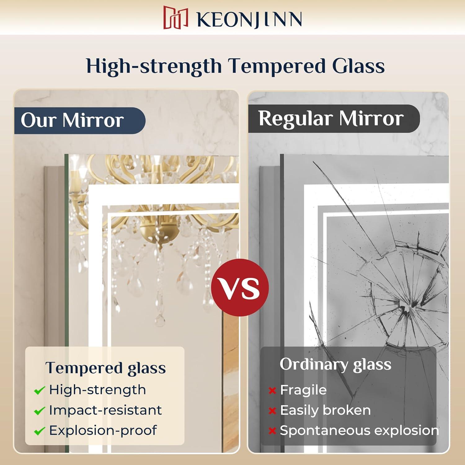 Ivy Bronx Keonjinn 40 X 24 In LED Bathroom Mirror With Lights, Adjustable 3 Color Lights, LED Vanity Mirror, Wall Mounted Anti-Fog Dimmable Mirror, UL Listed LED Driver, HD Tempered Glass(Horizontal/Vertical)