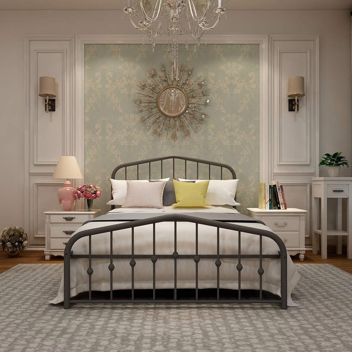 alazyhome Metal Bed Frame Full Size Platform No Box Spring Needed with Vintage Headboard and Footboard Premium Steel Slat Support Mattress Foundation Gold