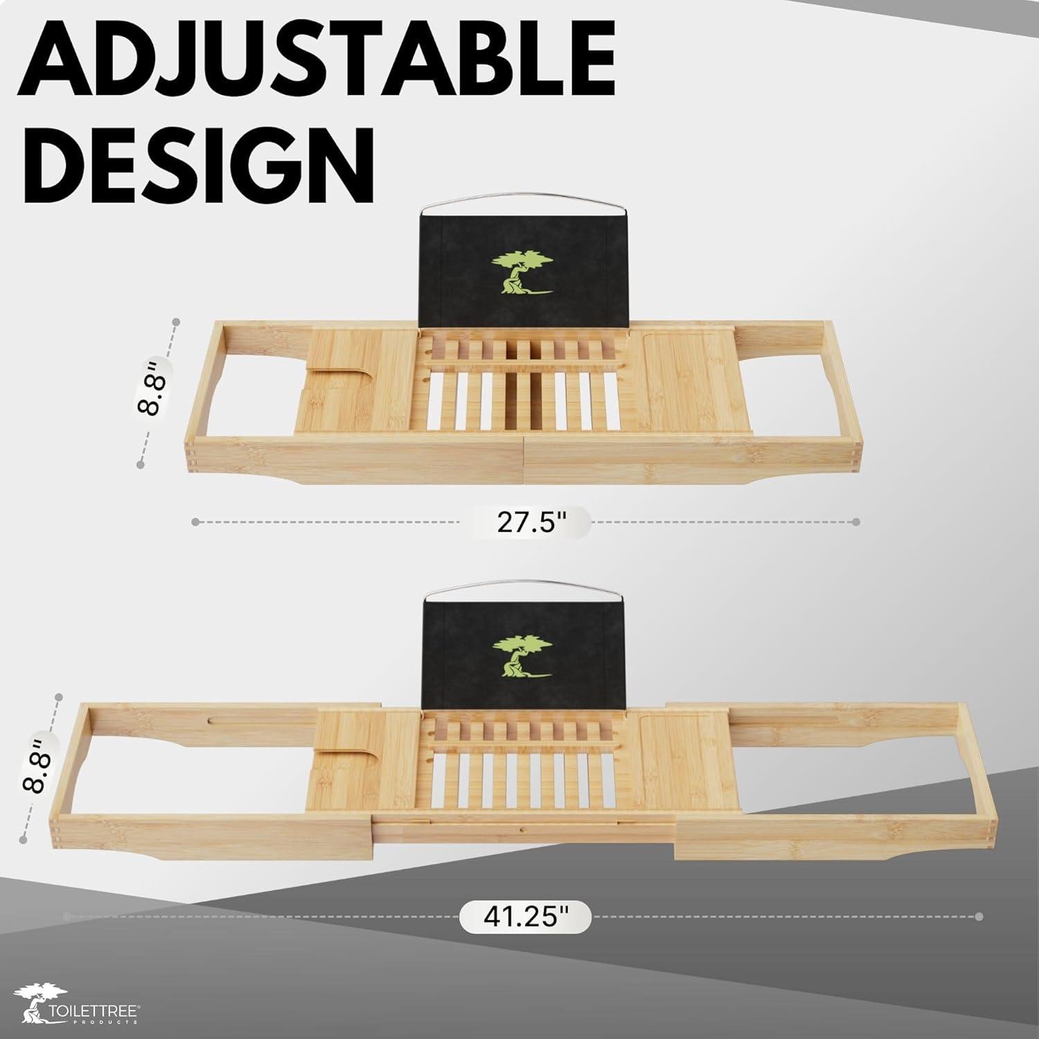 ToiletTree Products Bamboo Bathtub Caddy with Extending Sides and Adjustable Book Holder
