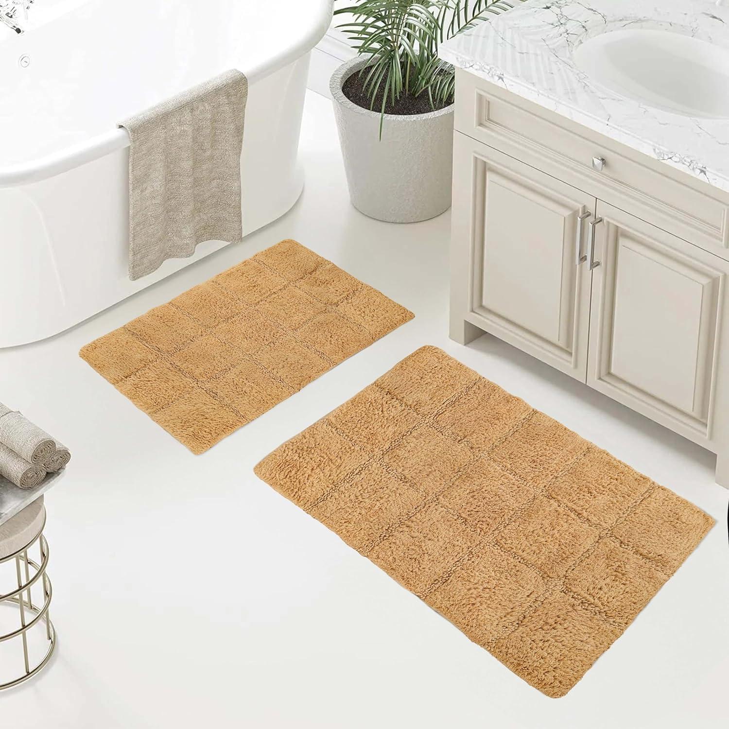 Cotton Checkered 2-Piece Toast Highly Absorbent Non-Slip Bath Rug Set by Superior