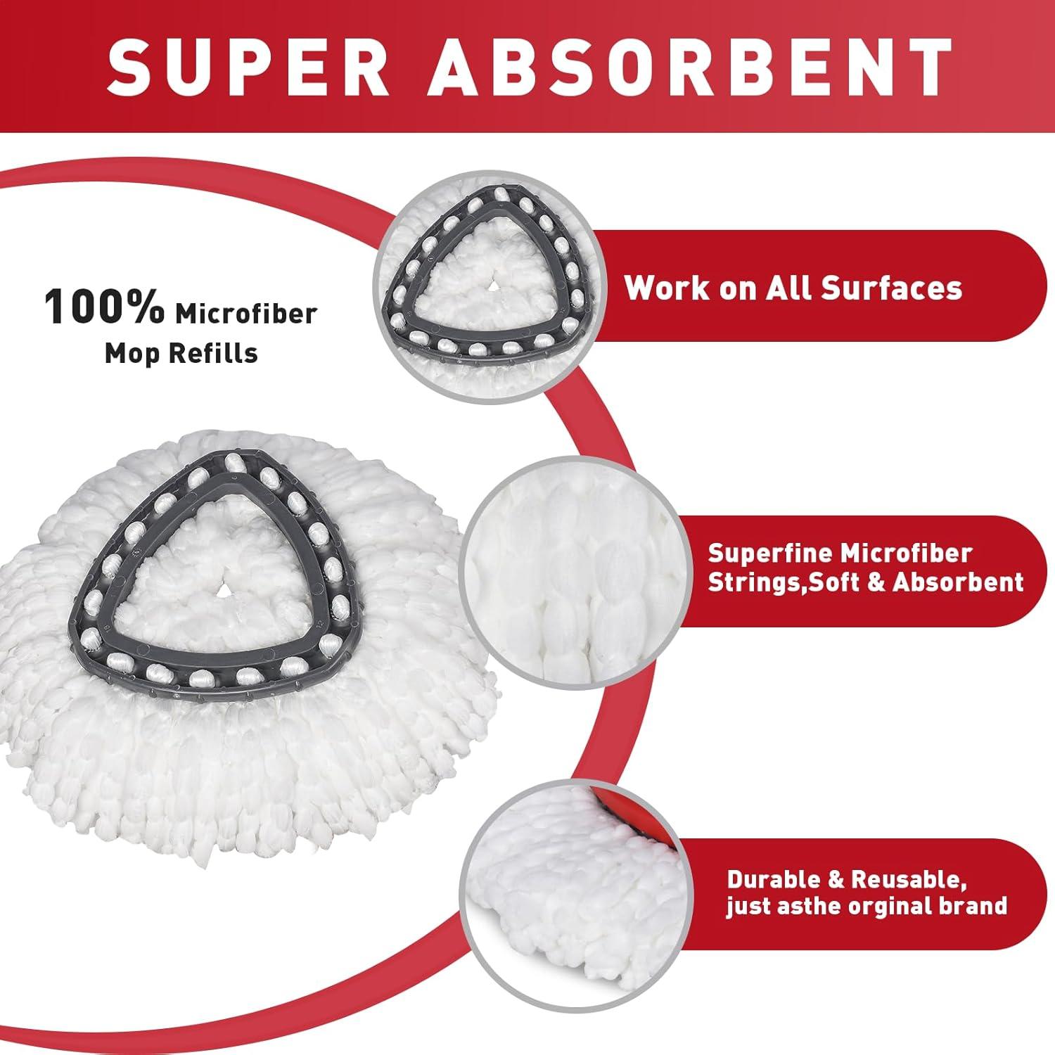 6 Pack Spin Mop Refill - Replacement Head Compatible with O cedar, Microfiber Spin Mop Refills,clean the floor. Easy Floor Cleaning Mop Head Replacement - Bonison