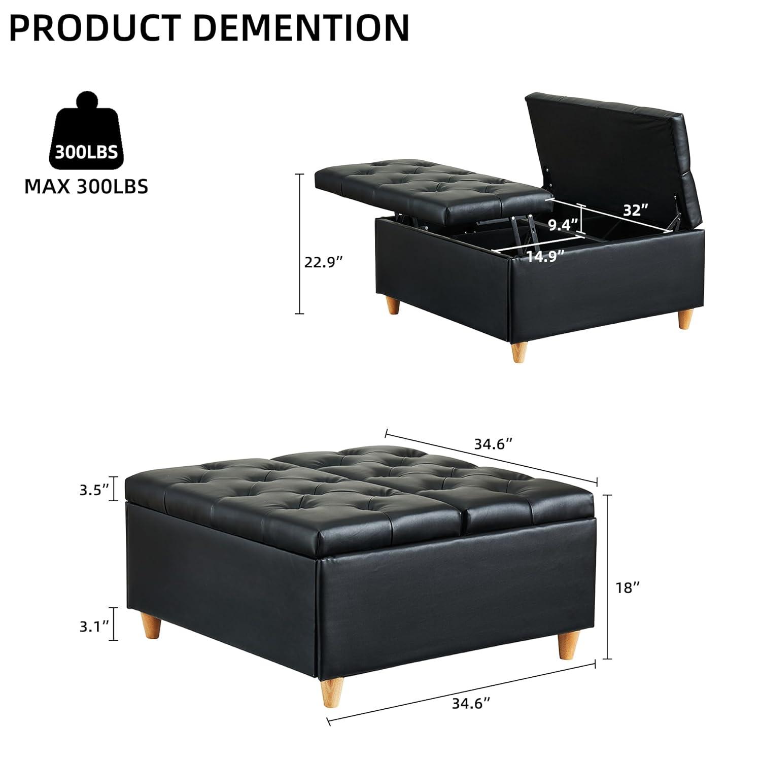 Garvee Leather Storage Ottoman Coffee Table with Lift Top, Faux Leather Ottoman with Storage, Square Storage Ottoman Bench for Bedroom Living Room