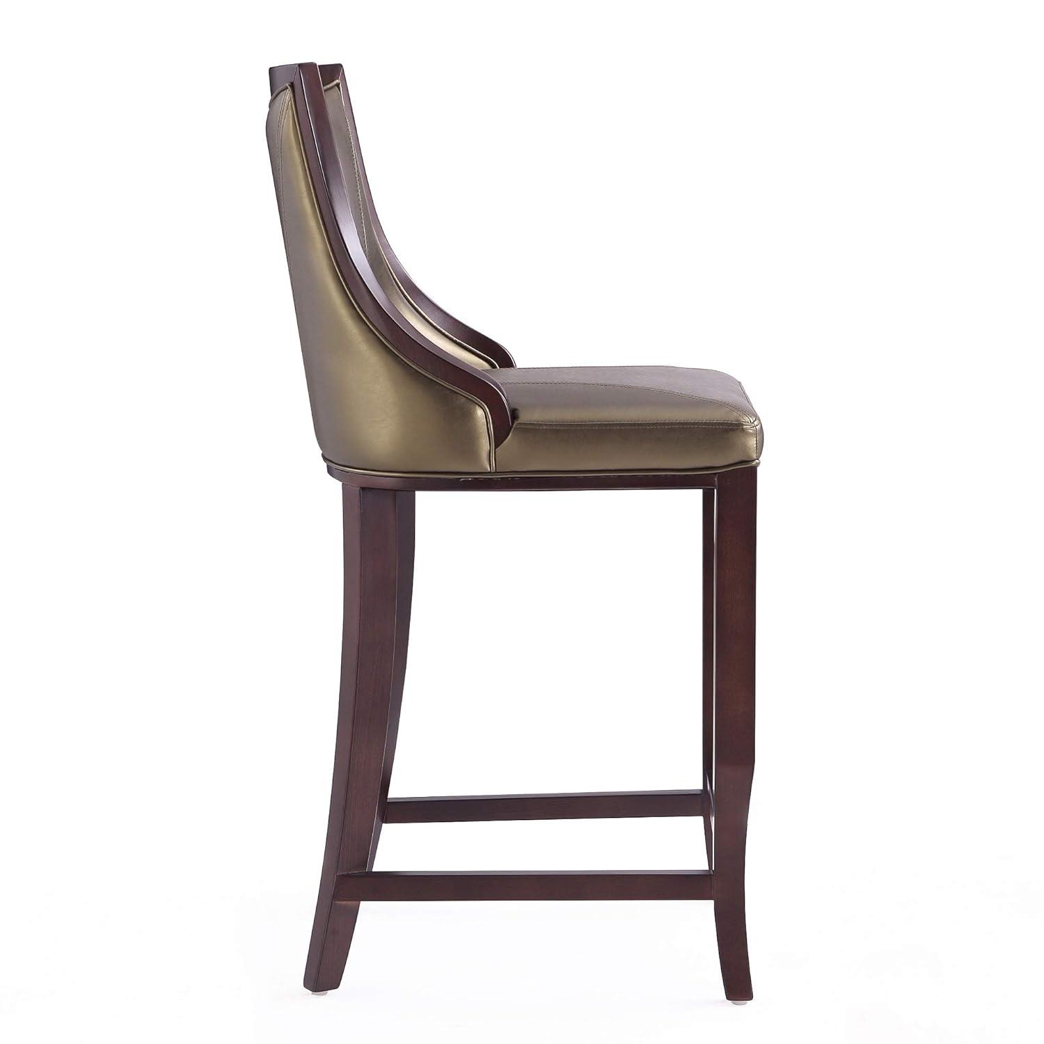 Set of 2 Emperor Upholstered Beech Wood Faux Leather Barstools Bronze - Manhattan Comfort: Semi-Gloss Finish, No Assembly Required