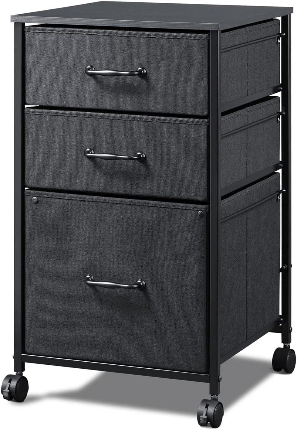 DEVAISE Mobile File Cabinet, Rolling Printer Stand with 3 Drawers, Fabric Vertical Filing Cabinet fits A4 or Letter Size for Home Office, Black