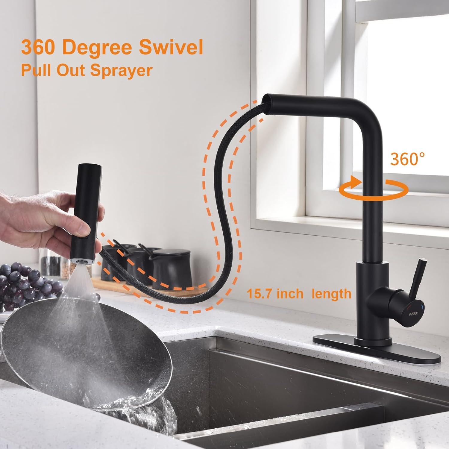 Matte Black Stainless Steel Pull Down Kitchen Faucet with Soap Dispenser