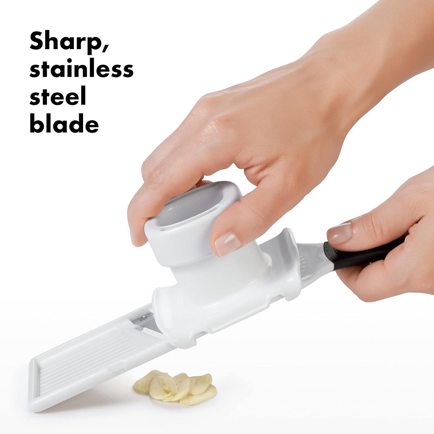 White and Black Manual Garlic Slicer with Stainless Steel Blade