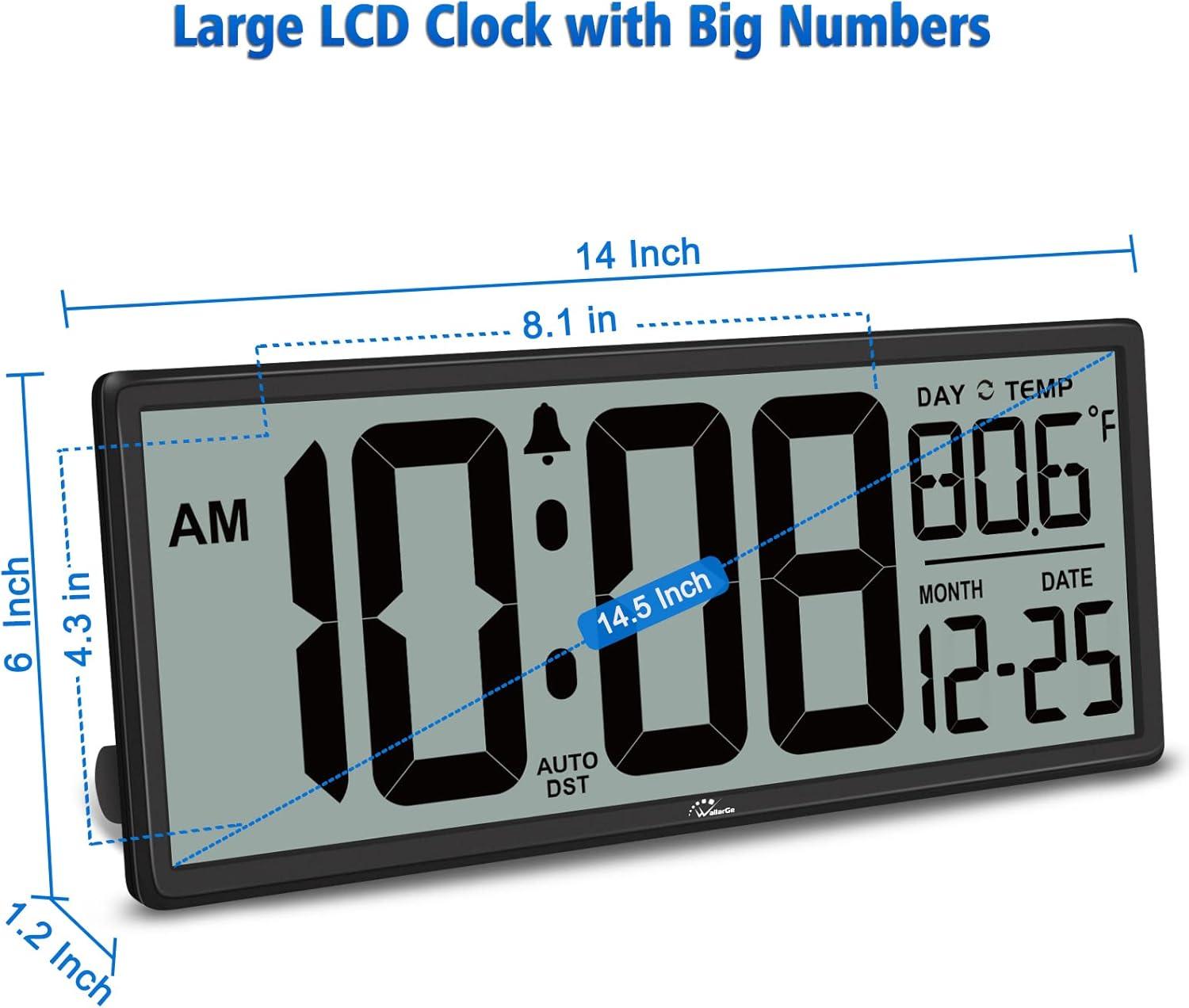 14.5'' Black Large Digital Wall Clock with Jumbo LCD Display