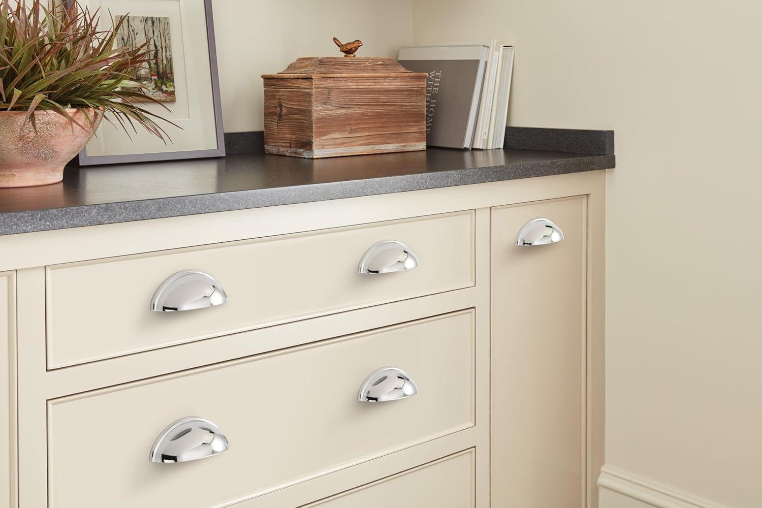 Polished Chrome Cabinet Cup Pull with Mounting Hardware