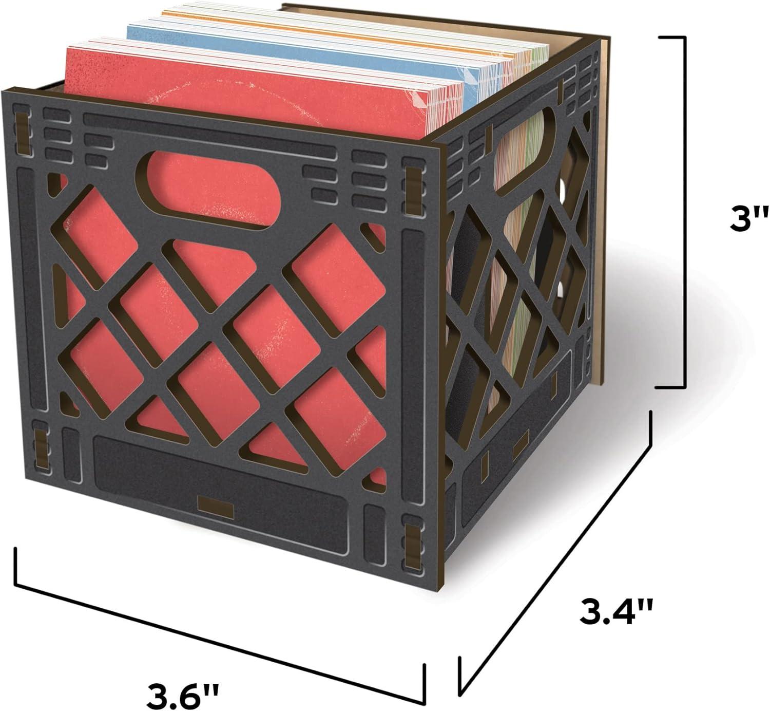 Black MDF Mini Milk Crate Pencil Holder with Vinyl-Inspired Note Cards