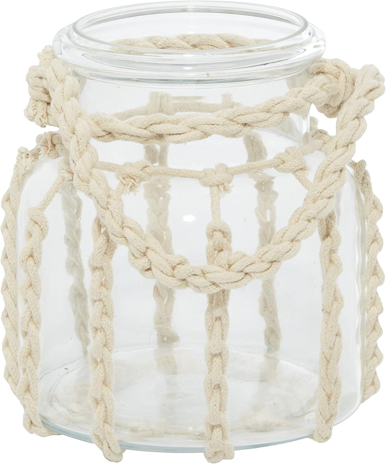 DecMode Clear Glass Decorative Candle Lantern with Rope Handle