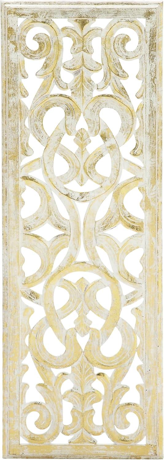 Gold Carved Wooden Floral Scroll Wall Decor Panel