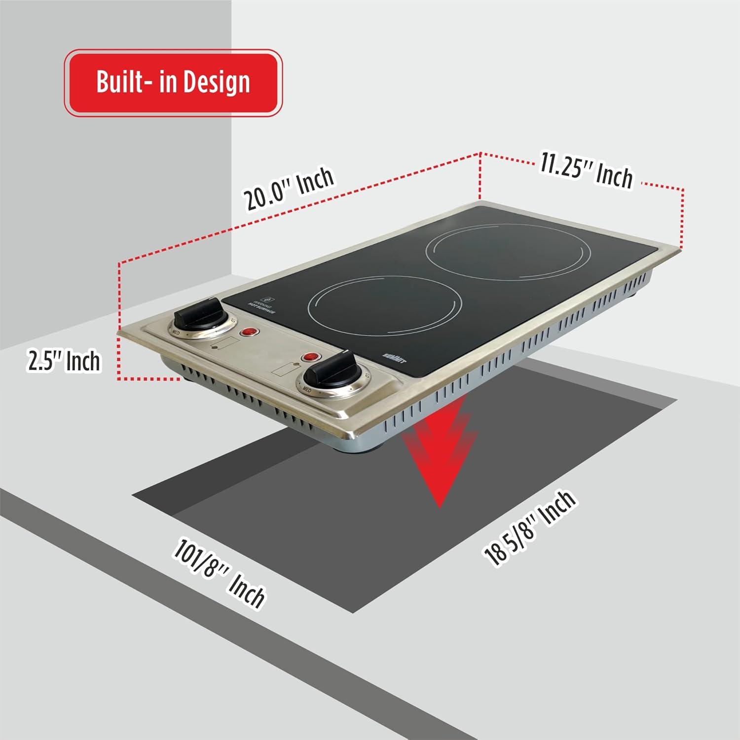 Compact Black Ceramic 2-Burner Electric Cooktop with Stainless Steel Trim