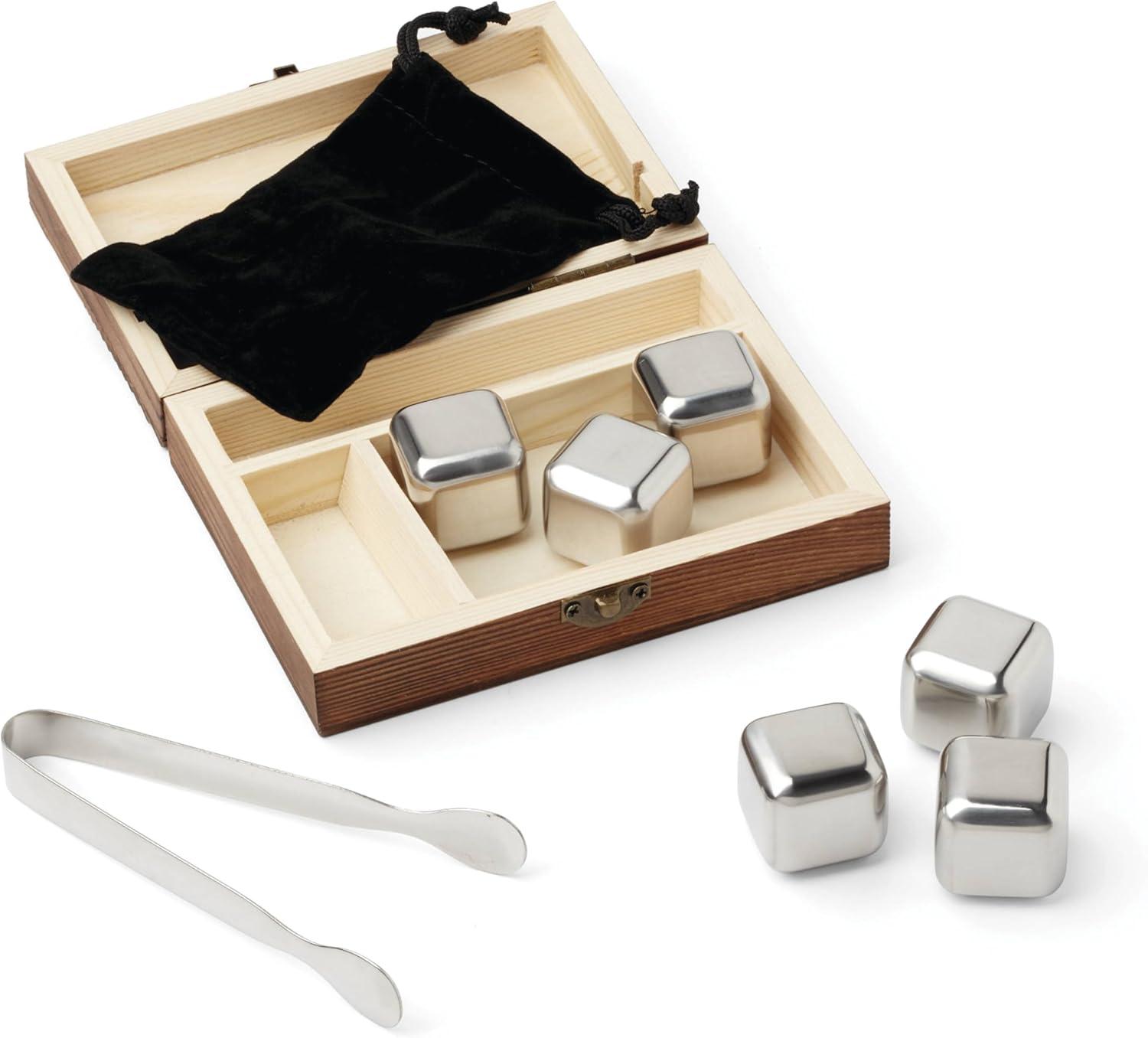 Cambridge 9-Piece Stainless Steel Whiskey Stone Set with Wooden Box