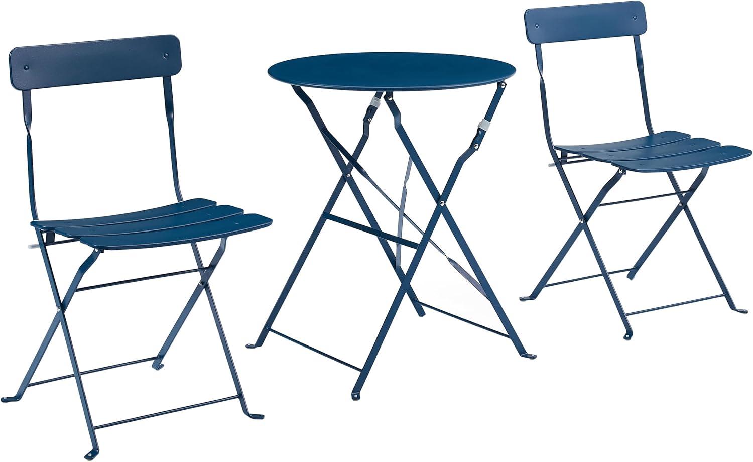 Navy Blue Steel 3-Piece Folding Bistro Set