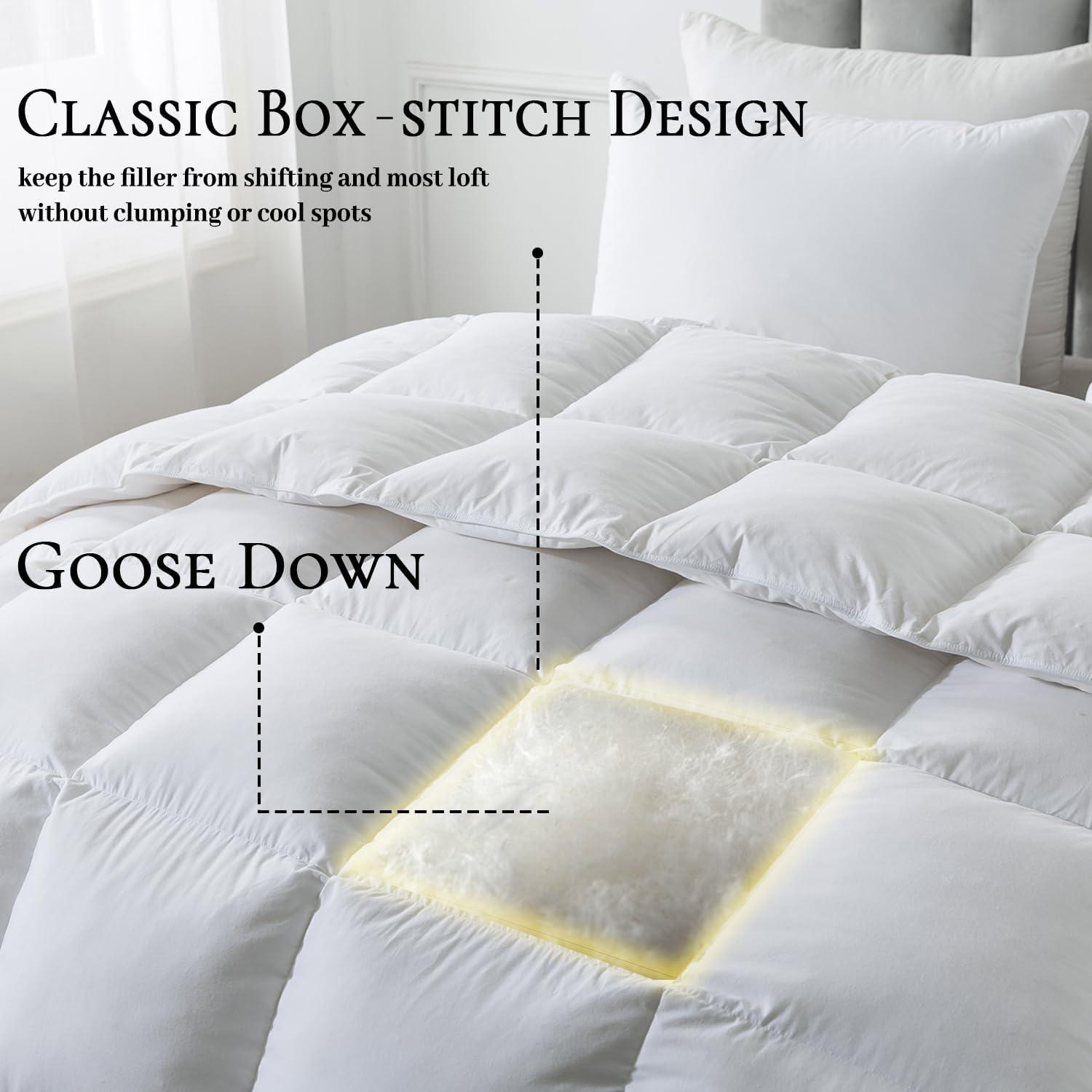 ValenciaLuxe Hotel-Collection 100% Organic Cotton All Season 750 Fill Power Goose Feathers Down Comforter