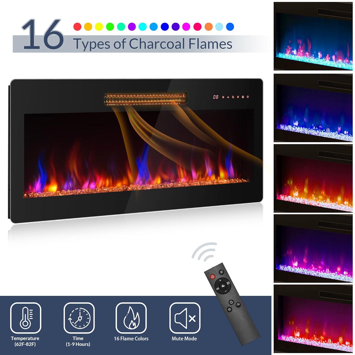 BELLEZE Fireplace TV Stand for TVs Up To 75", Entertainment Center with 36" Electric Fireplace, LED Ambient Lighting, and Storage, Media Console Table 69 Inch - Avenue (Black)