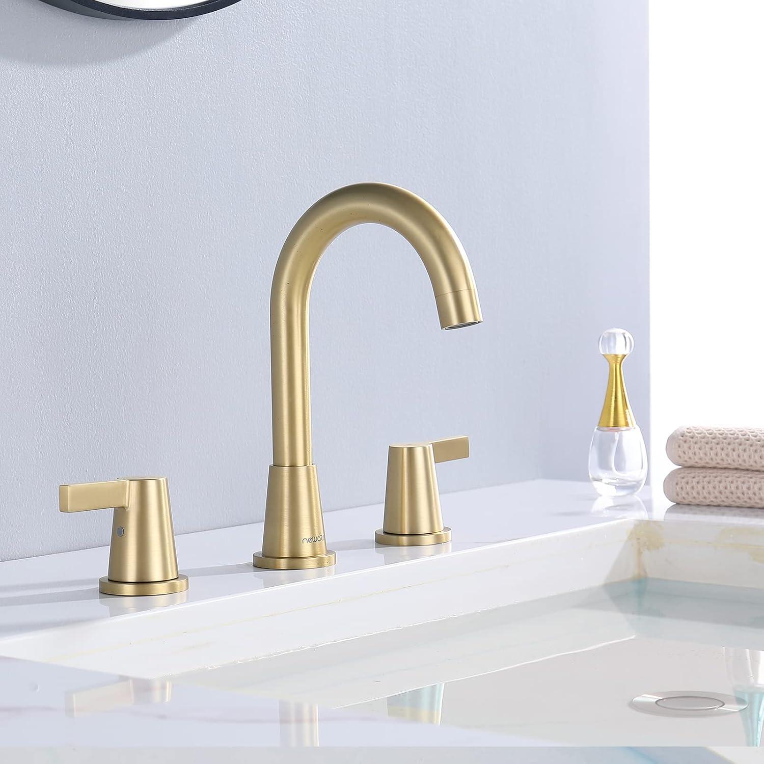 Brushed Gold Double Handle High Arc Widespread Bathroom Faucet