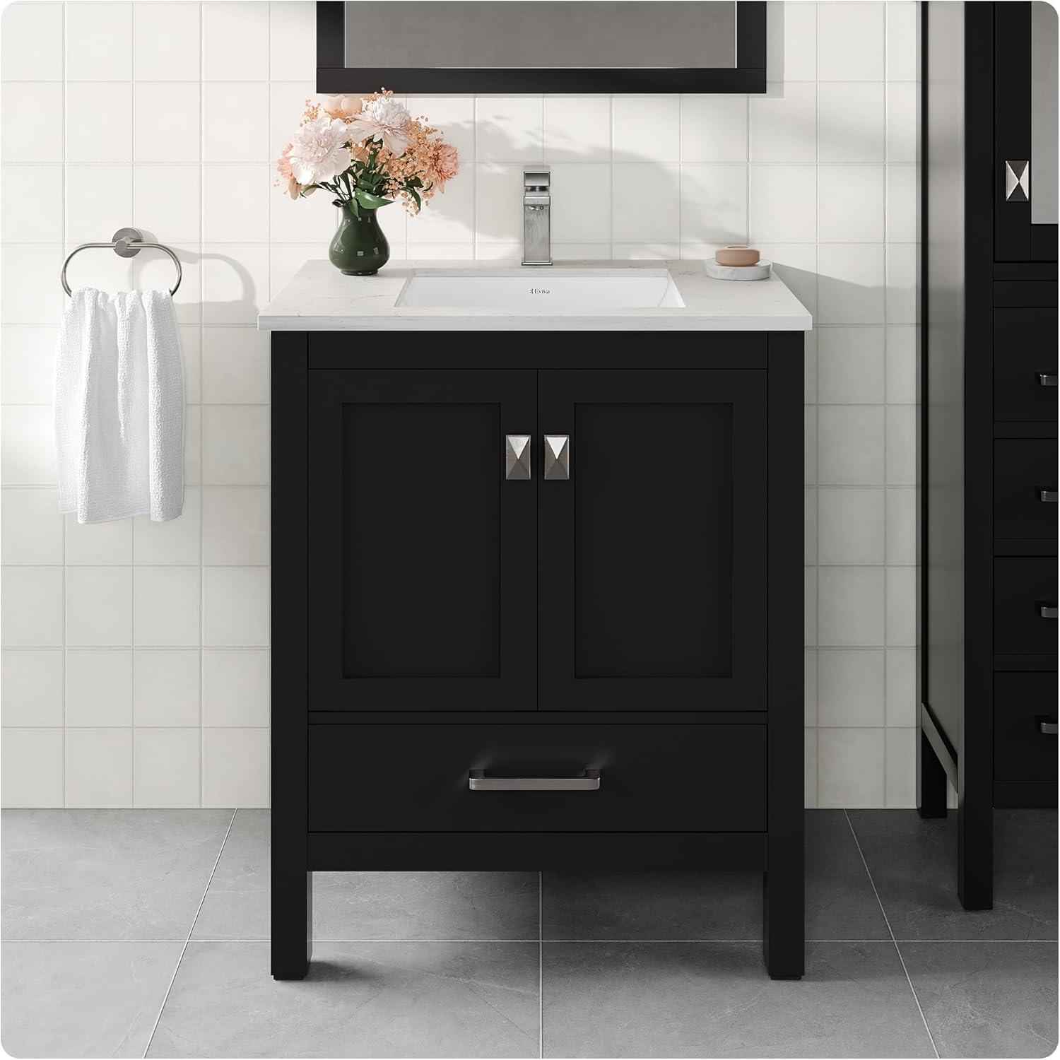 Eviva Aberdeen 30" Espresso Transitional Bathroom Vanity w/ White Carrara Top
