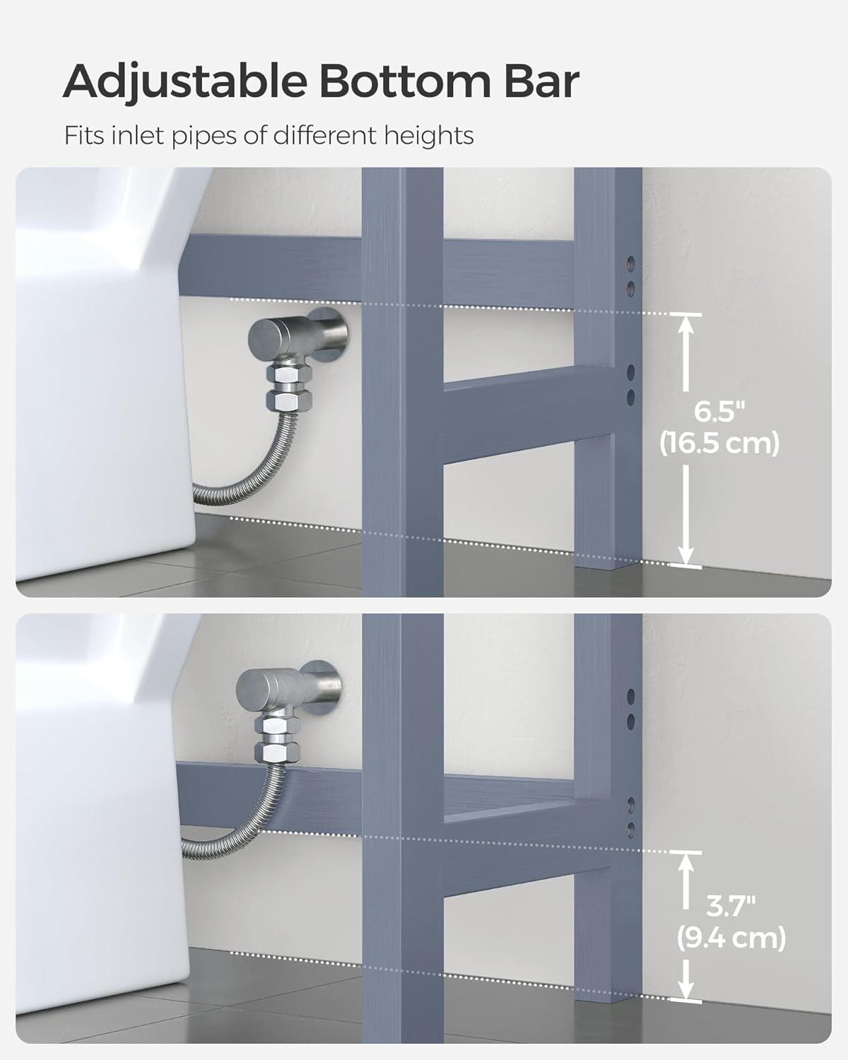 SONGMICS 3-Tier Over The Toilet Storage Bamboo Over Toilet Bathroom Organizer with Adjustable Shelf Grey