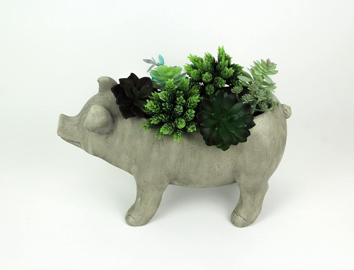 Zeckos Weathered Gray Resin Smiling Pig Planter Outdoor Décor 17 inch