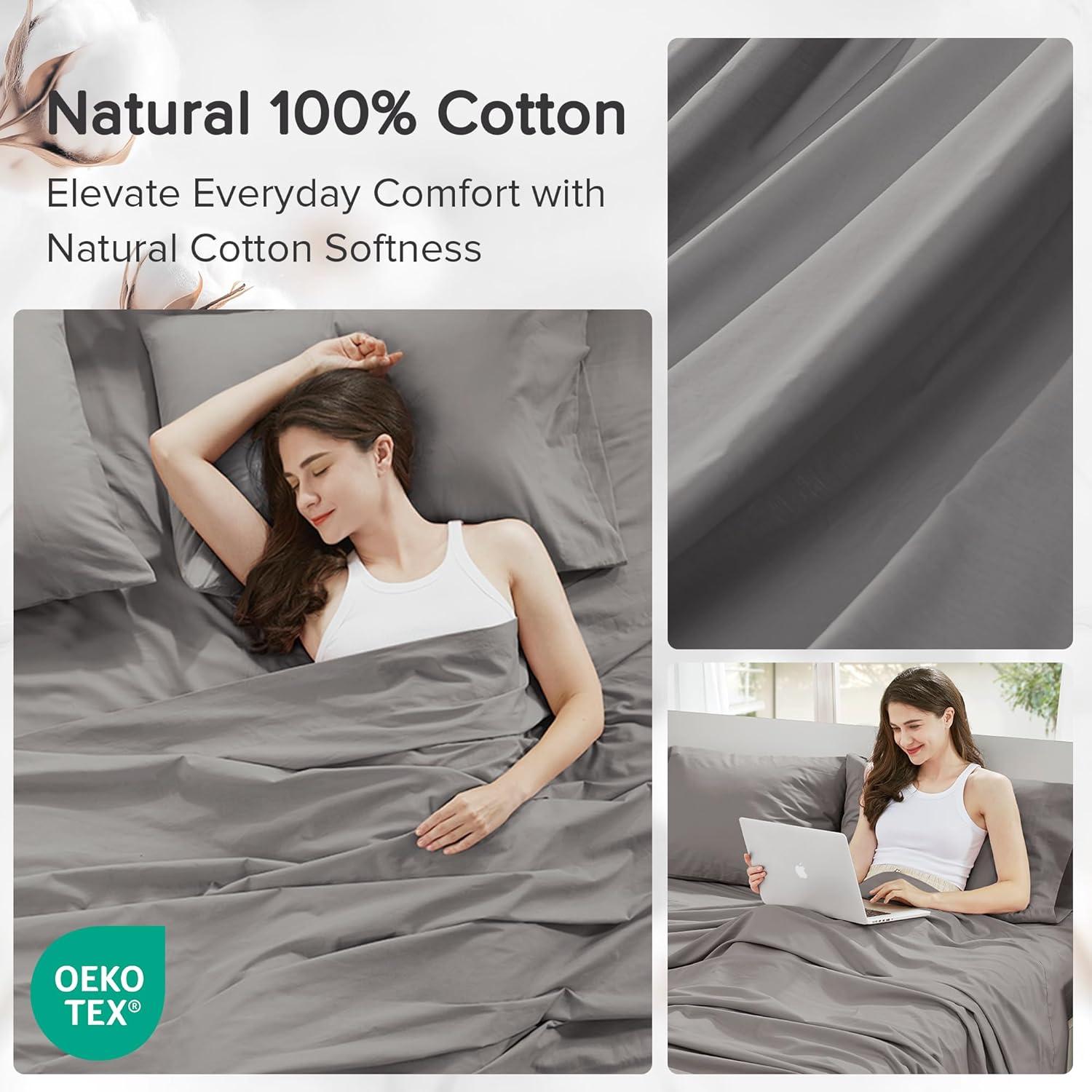 Regency Heights Cotton 144TC Queen 100% Cotton Solid Sheet Set in Dark Gray
