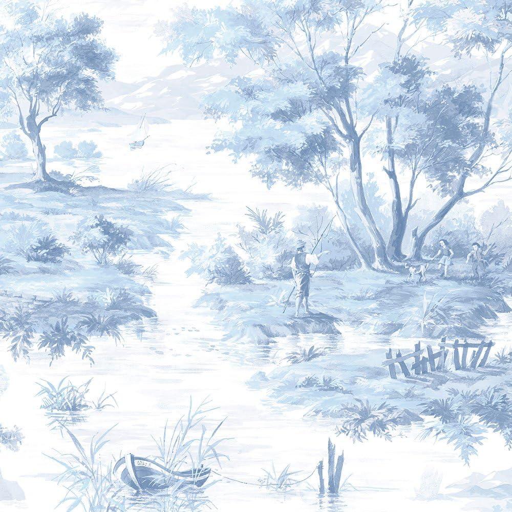 La Campagne Light Blue and White Vinyl Wallpaper