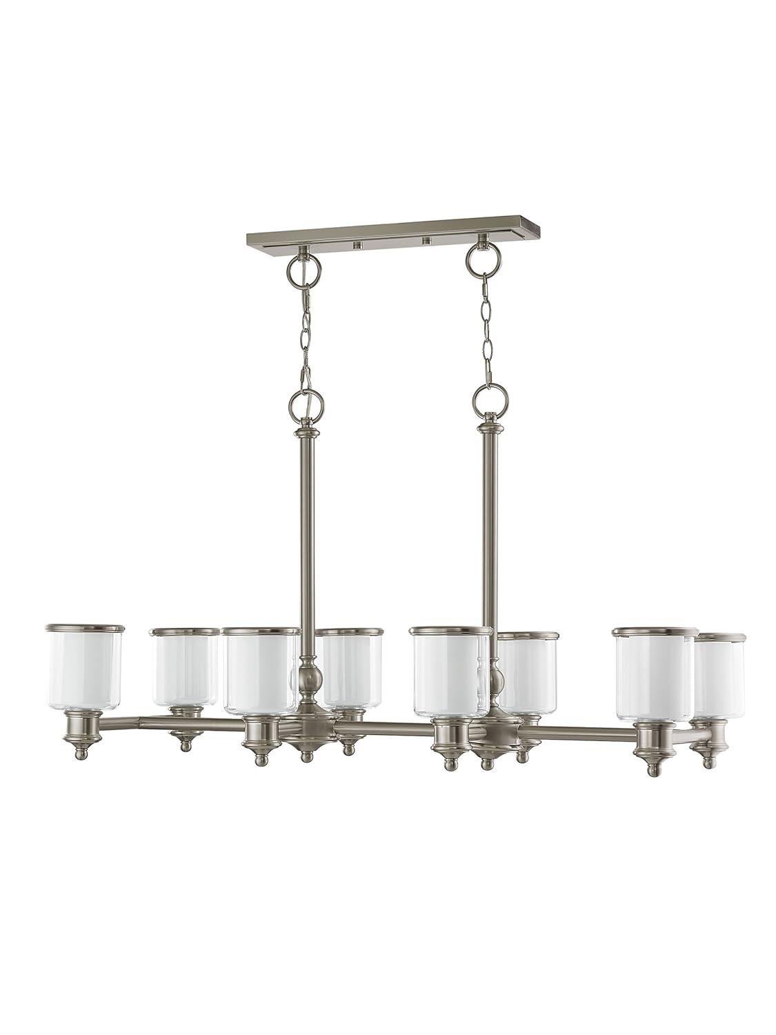 Livex Lighting 40208-91 Transitional Eight Light Linear Chandelier from Middlebush Collection in Pwt, Nckl, B/S, Slvr. Finish, 41.75 inches, 24.50x41.75x20.00, Brushed Nickel