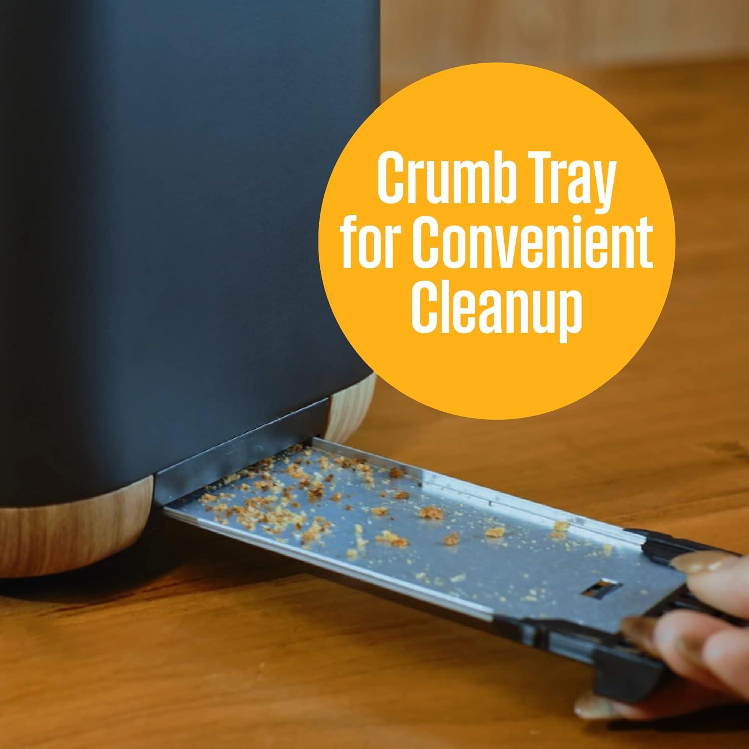 Black and Wood Finish 4-Slice Toaster with Wide Slots and Crumb Tray