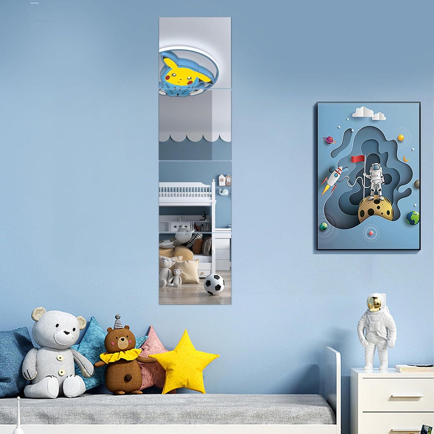 HD Glass Full Length Wall Mirror Tiles, 12'' x 12'' x 4PCS, Frameless Full Body Mirror Tiles for Bedroom, Full Length Mirror Wall Mounted for Home Gym, Door