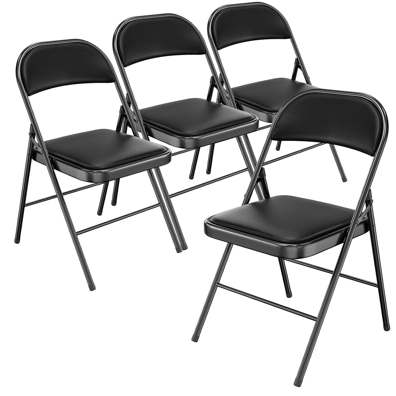 VENI 4-Pack Vinyl-Padded 30" Metal Folding Steel Chairs  Adult Foldable Chair 4 Pack, Black