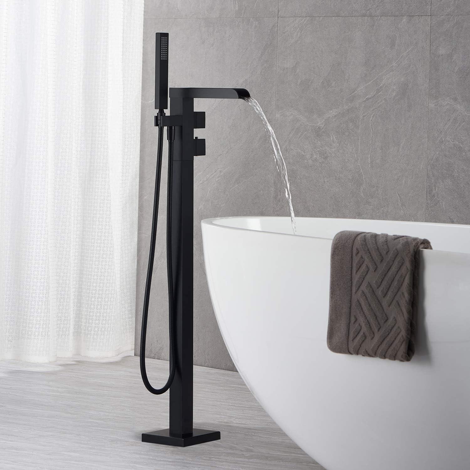 Chrome Freestanding Waterfall Tub Filler with Hand Shower