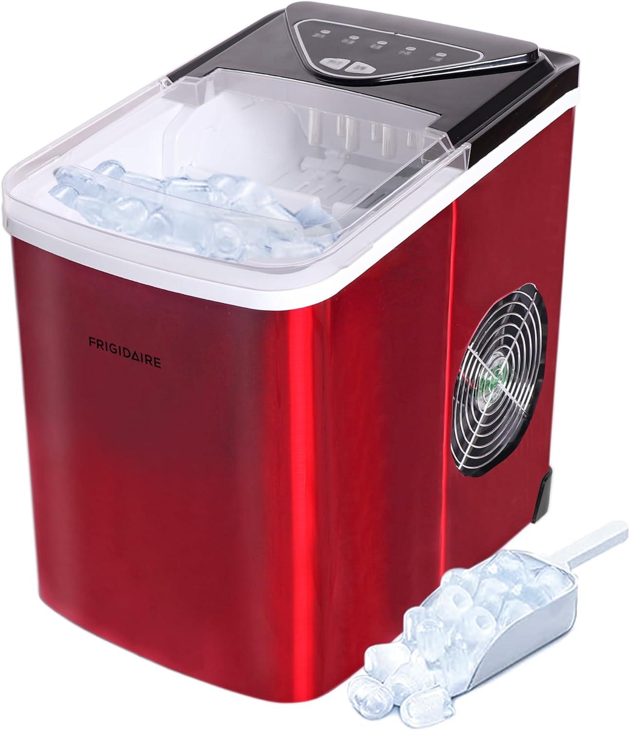Frigidaire, 26 Lbs. Countertop Ice Maker, Bullet Shaped Ice, Red Stainless Steel