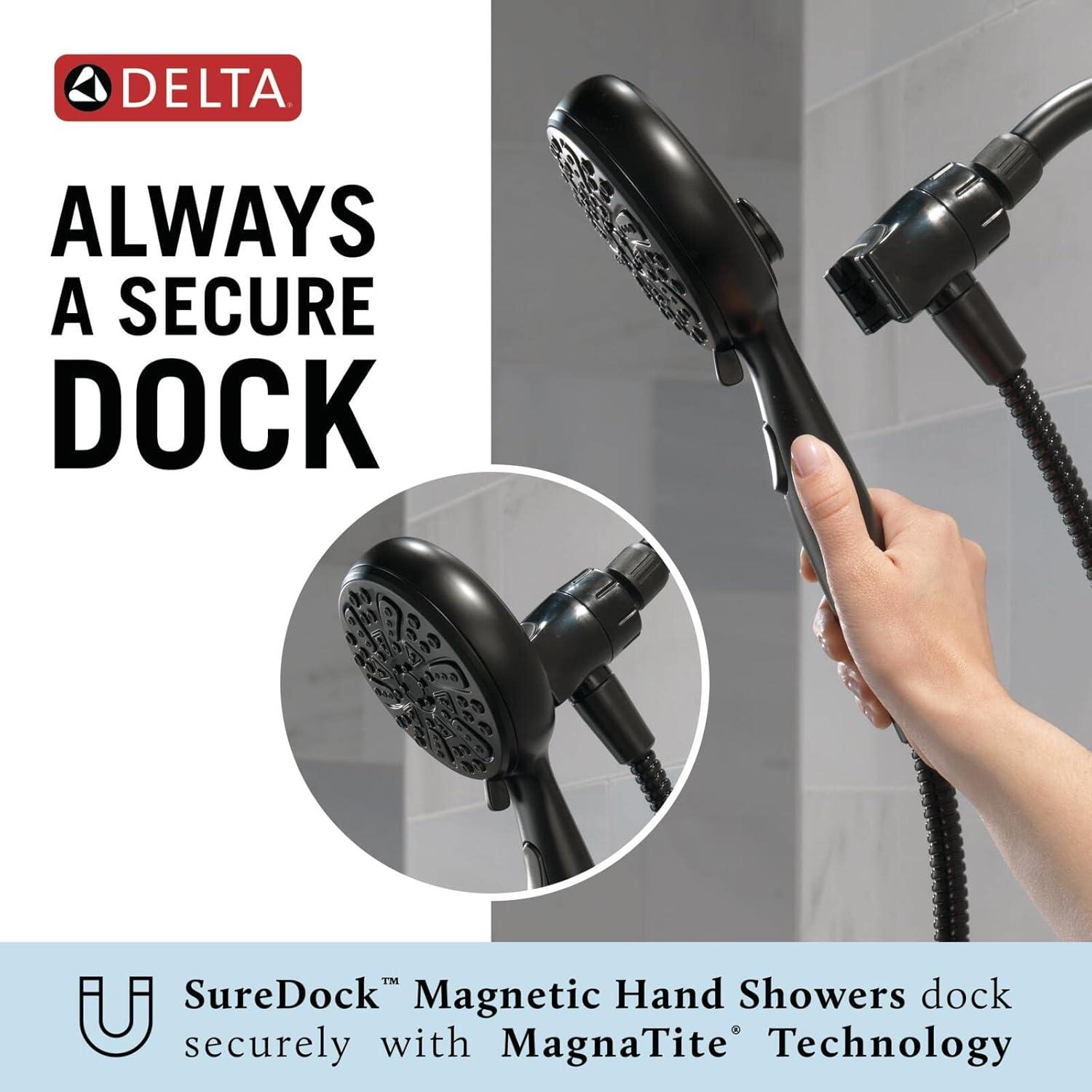 SureDock Magnetic Hand Held Shower Head, 5-Spray Detachable Round Shower Head 1.75 GPM