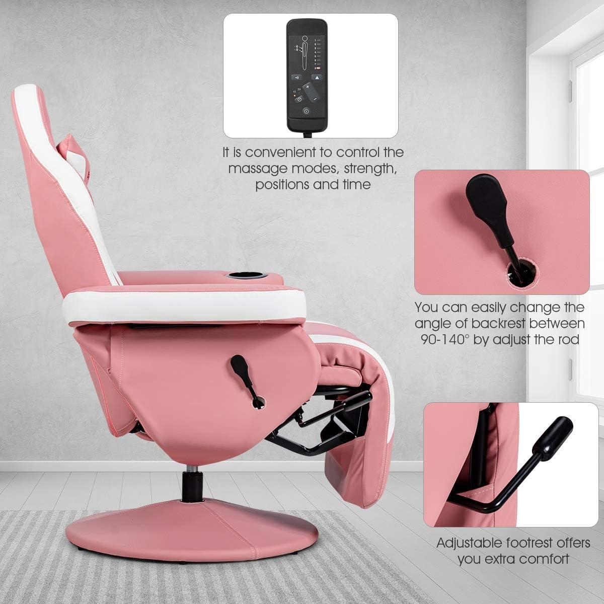 Costway Costway Goplus Reclining PC & Racing Game Chair with Footrest in Pink