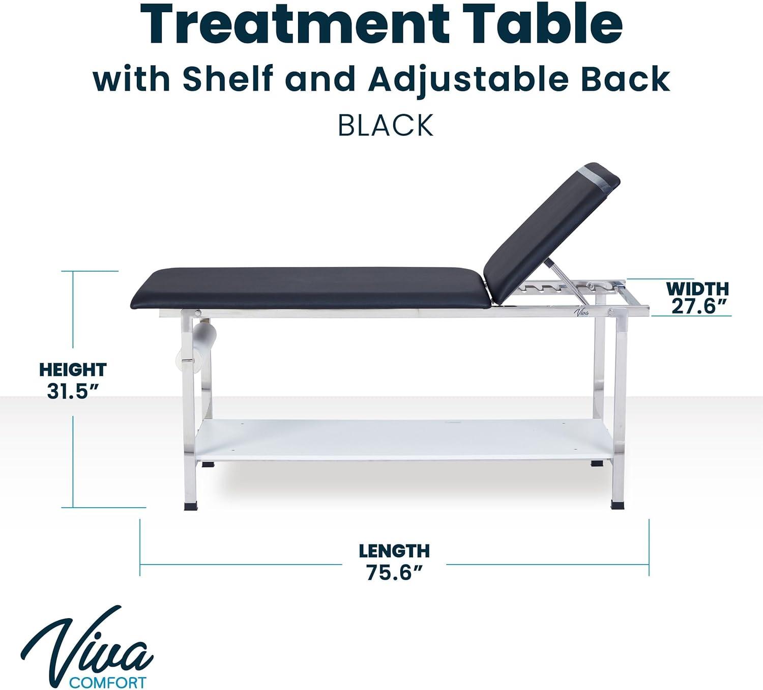 Black Leather and Stainless Steel Adjustable Medical Exam Table