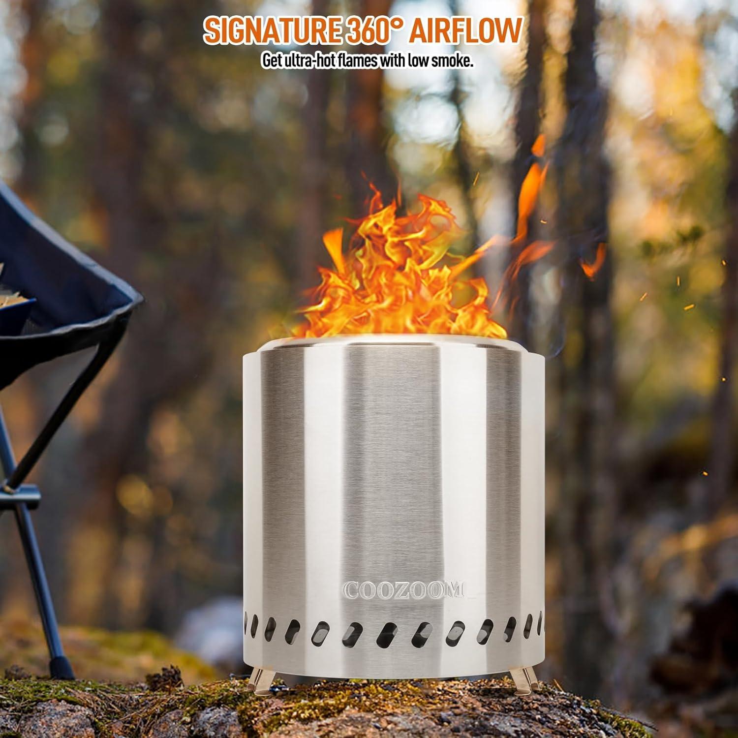 Smokeless Fire Pit 9.6 in. H Outdoor Portable Stainless Steel Tabletop Wood Burning Fire Pit with Storage Bag, Green