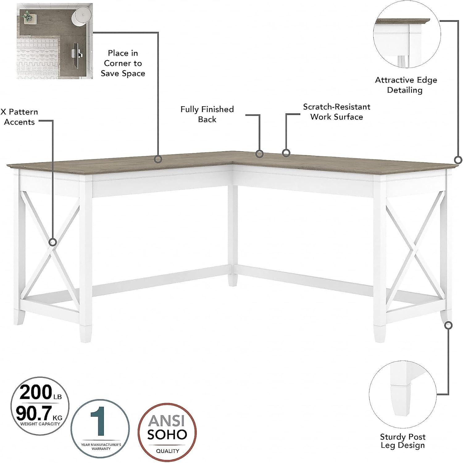 Pure White Engineered Wood L-Shaped Desk with Mobile File Cabinet