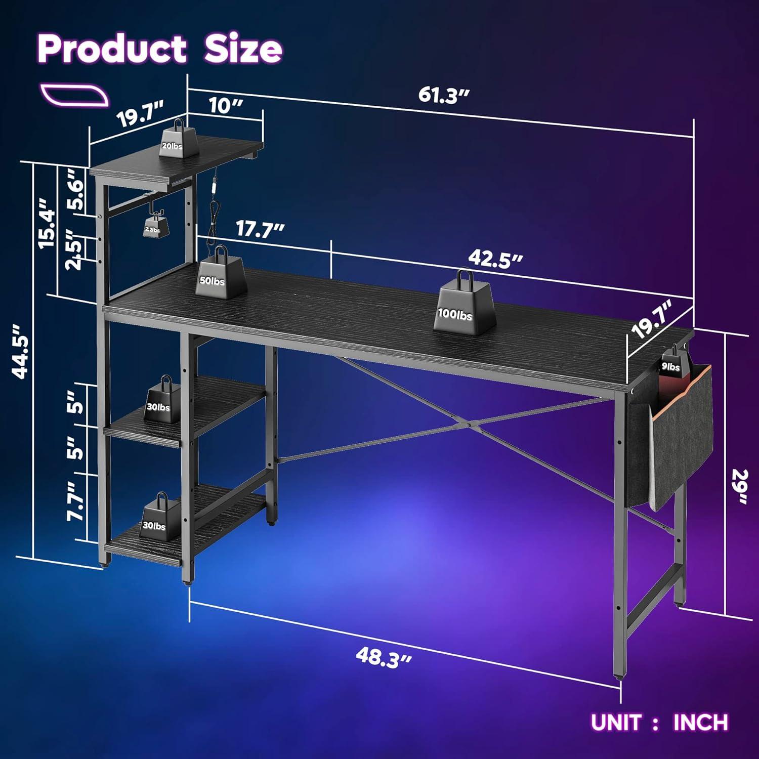 Bestier 61 Inch Retangular Gaming Desk with Shelves Black