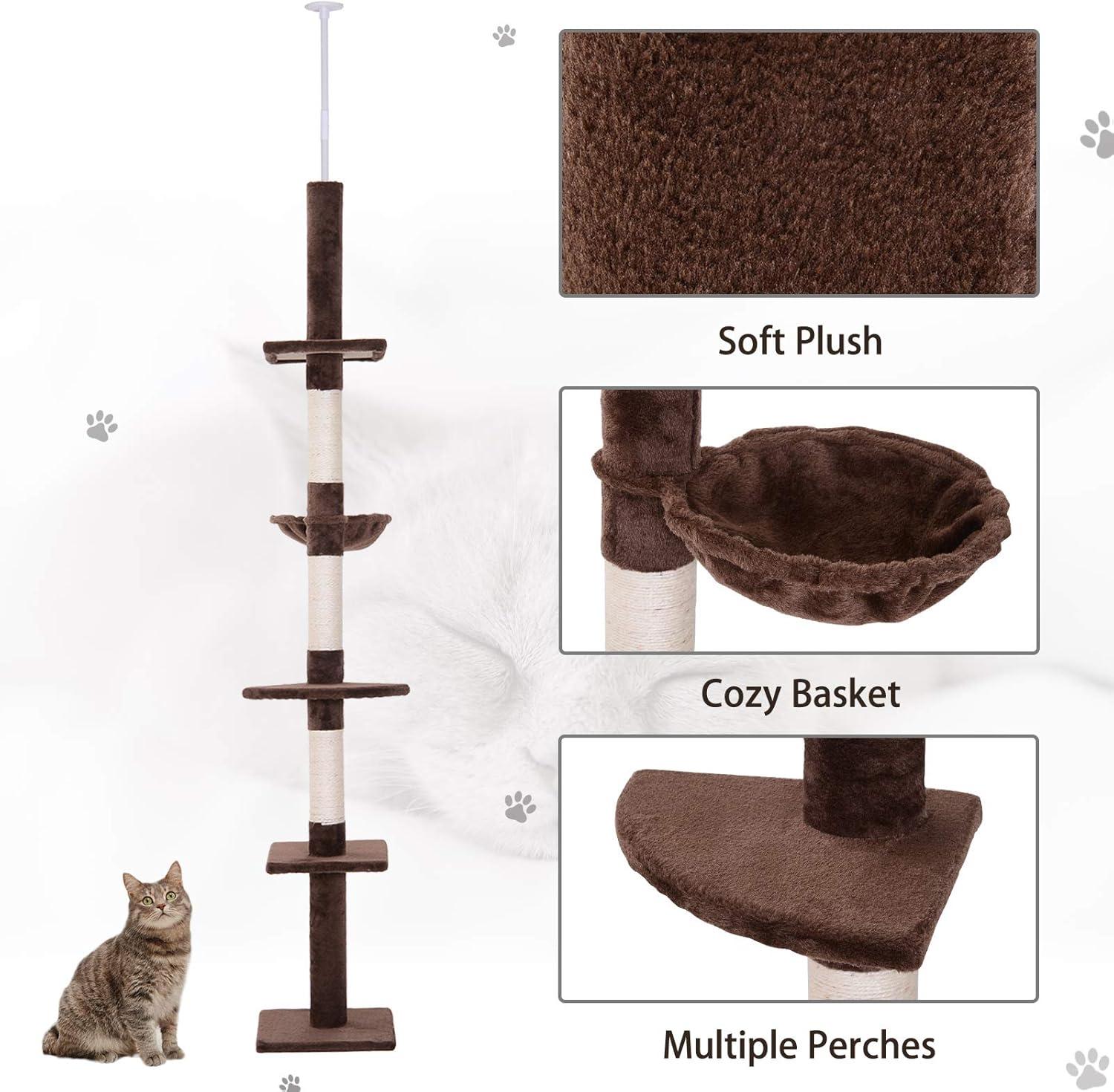 Brown and White Sisal 9' Adjustable Vertical Cat Tree