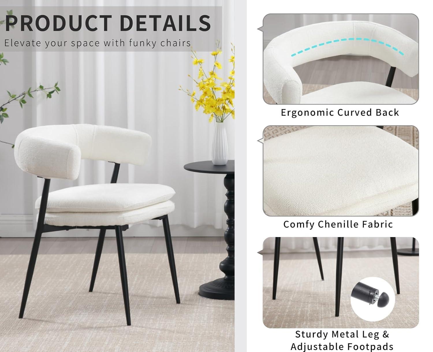 XINMICS White Dining Chairs Boucle Dining Room Chair Set of 2