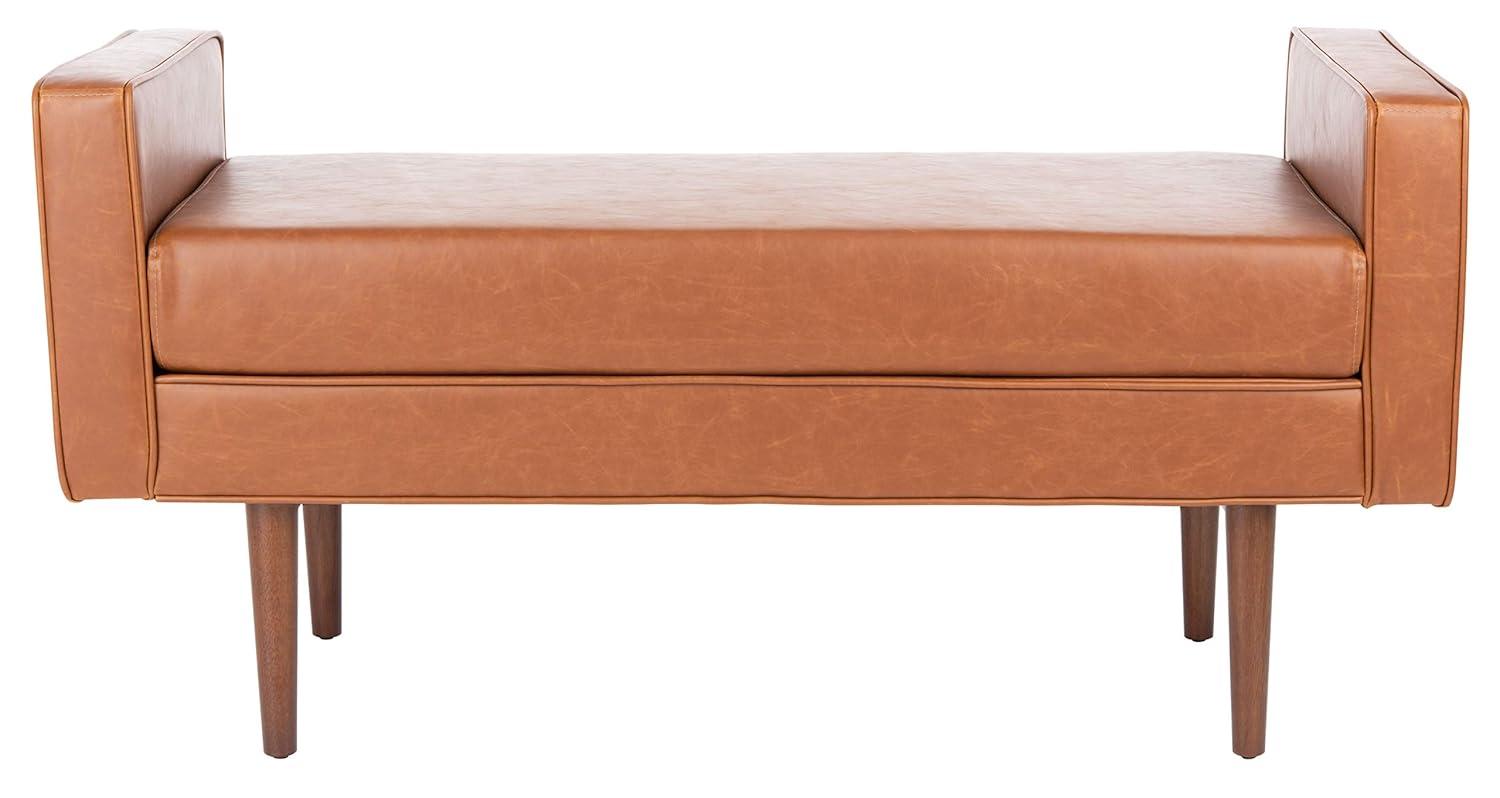 Henri Mid-Century Bench - Light Brown/Walnut - Safavieh