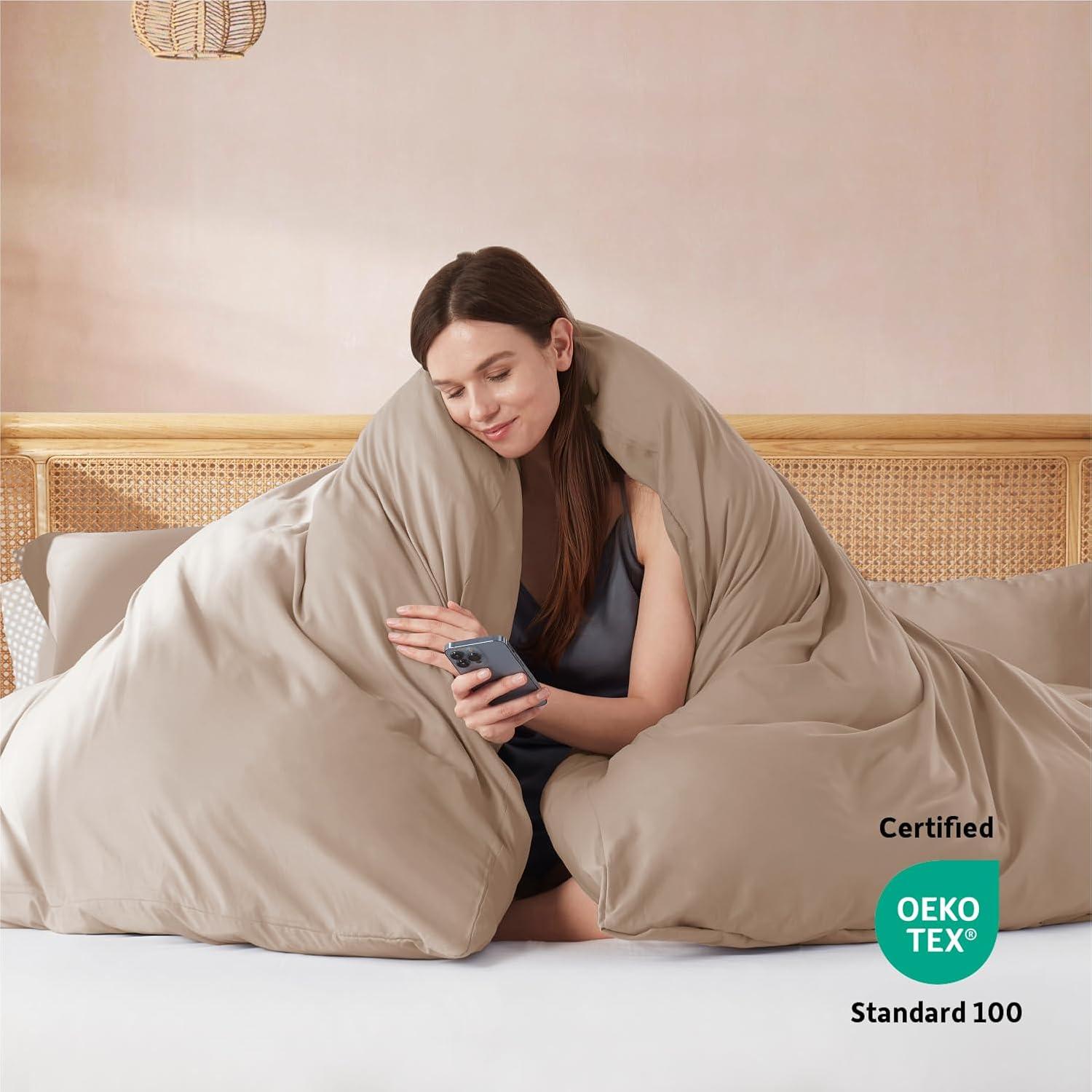 Nestl Twin Duvet Cover Set - Soft Double Brushed Khaki Duvet Cover Twin/Twin XL, 2 Piece, with Button Closure, 1 Duvet Cover 68x90 inches and 1 Pillow Sham