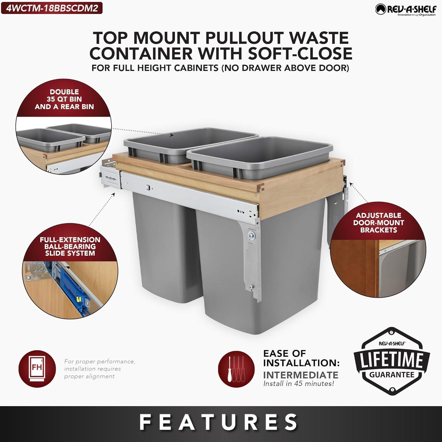 Rev-A-Shelf Pull Out Top Mount Trash Can w/Soft-Close