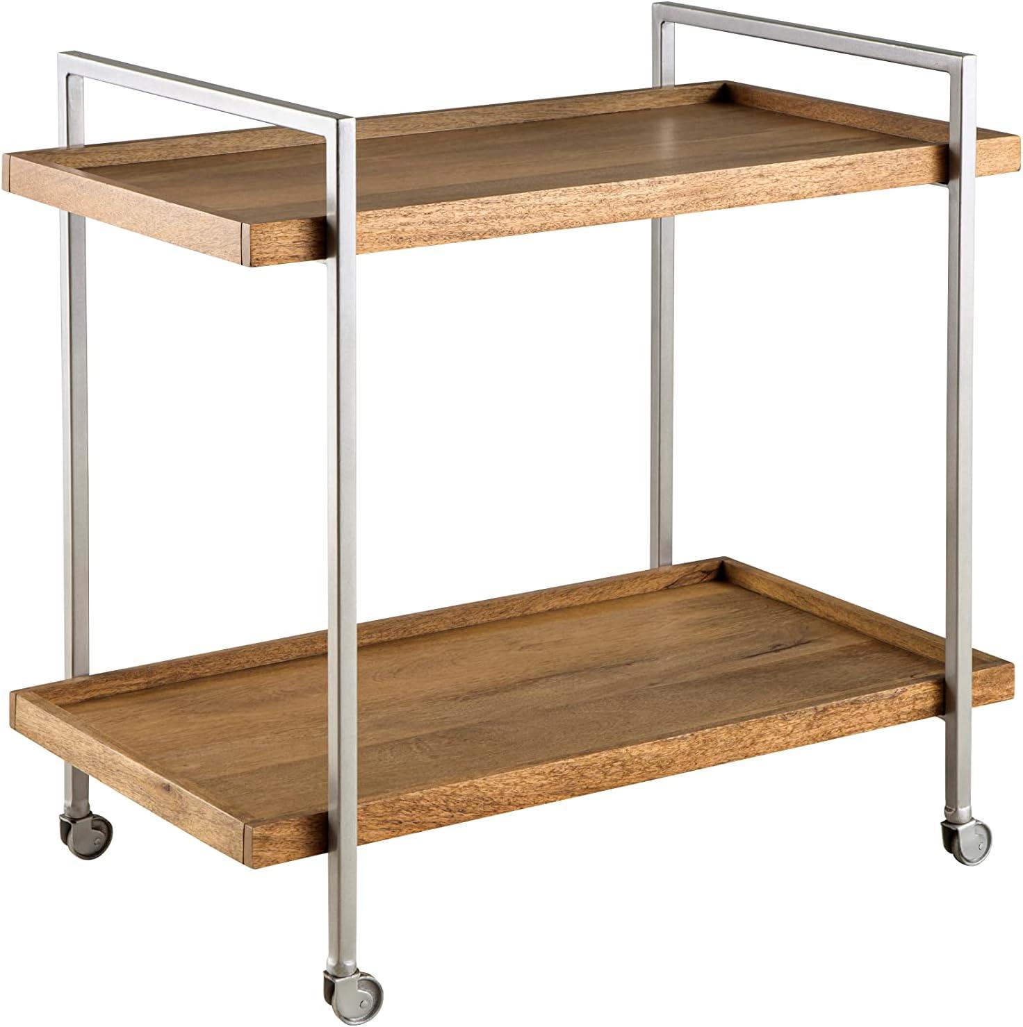 Warm Mango and Metal 2-Shelf Rolling Bar Cart