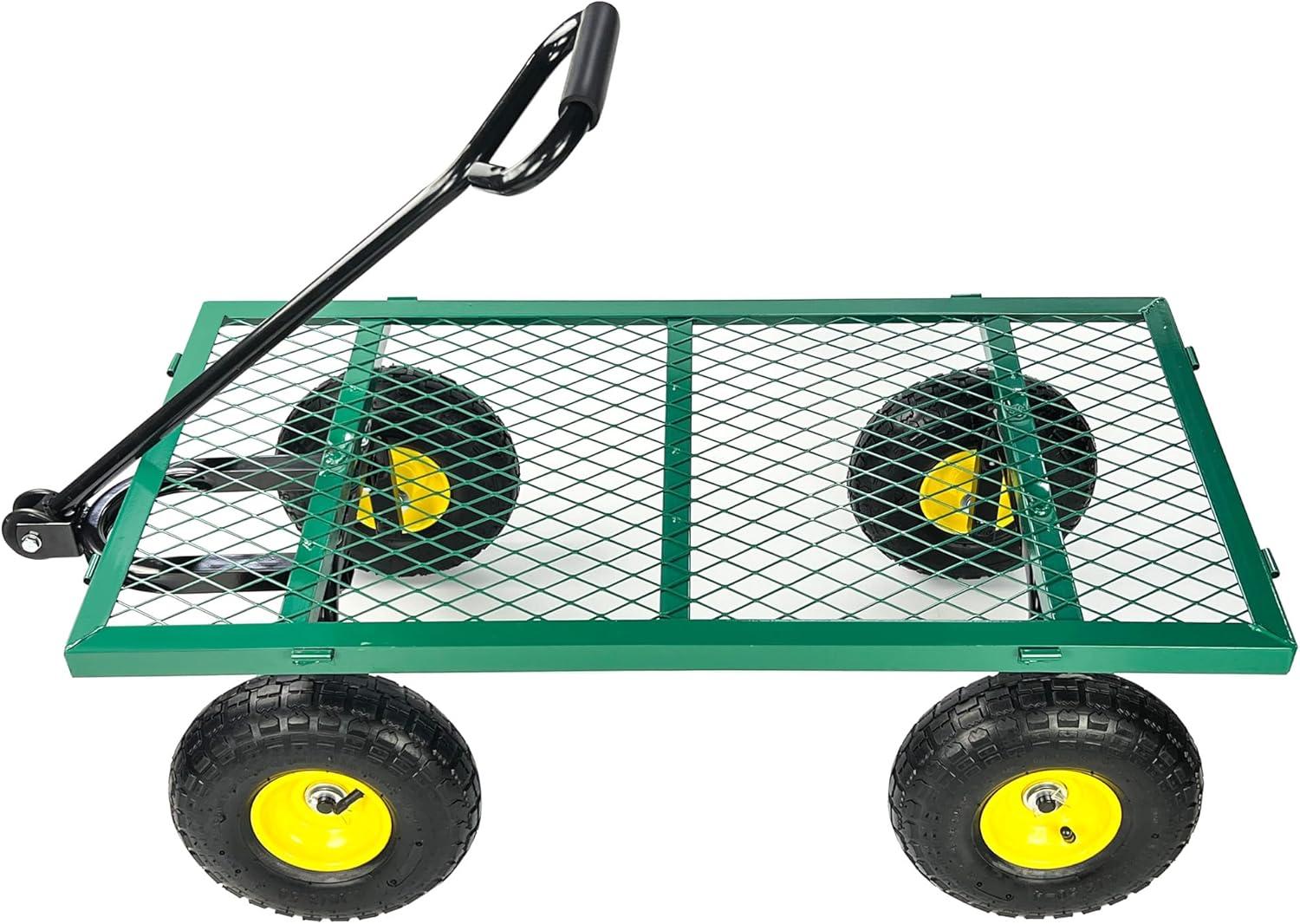 Homdox Steel Garden Cart 880 lbs Capacity Heavy Duty Garden Wagons,with Removable Steel Mesh Sides to Convert into Flatbed,Utility Metal Wagon w/ 180°Rotating Handle and 2 Tags Recyclable