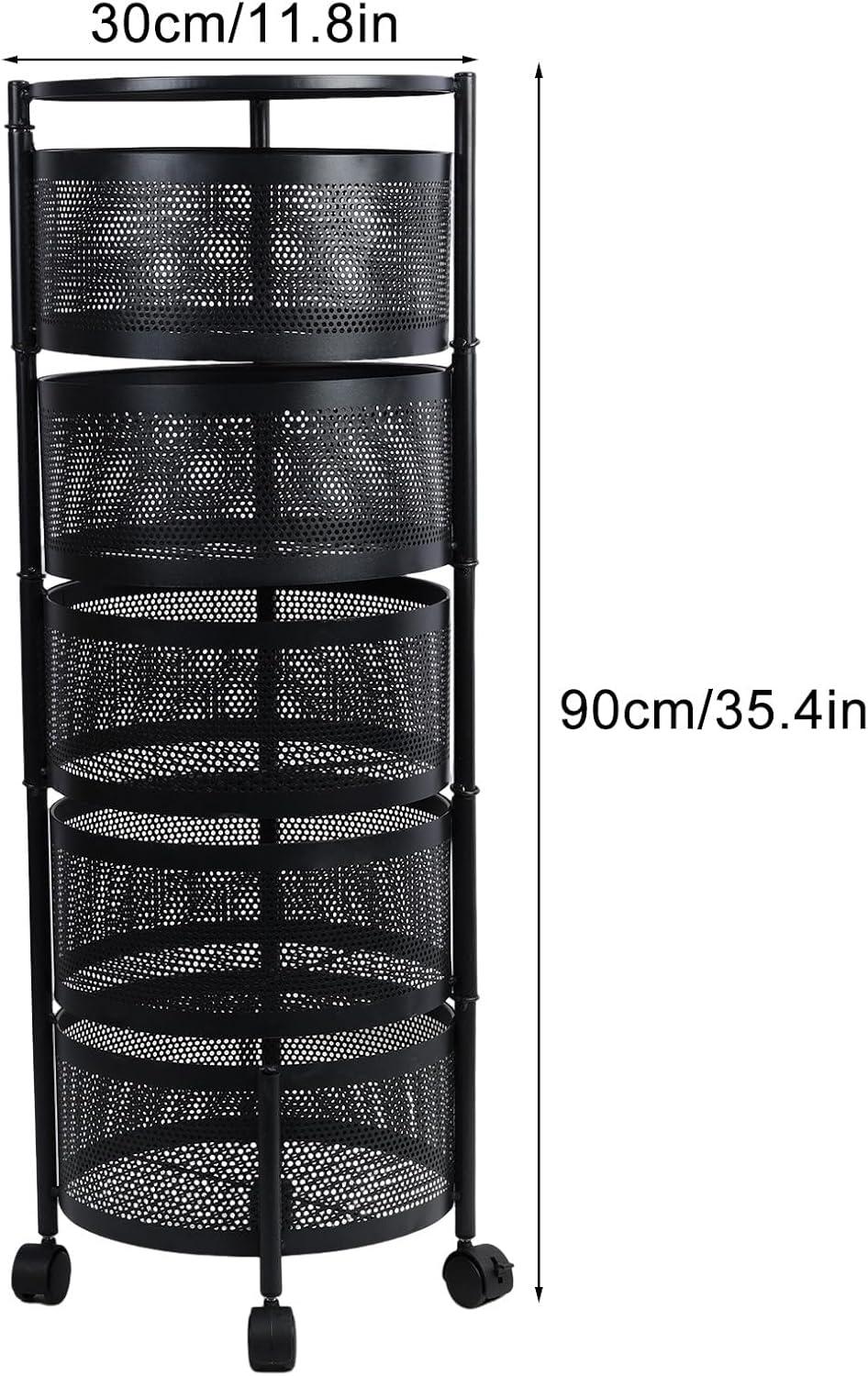 Kitchen Storage Cart,5 Tier Circular Rotating Basket,Large Storage Rack with 360 Degree Wheels