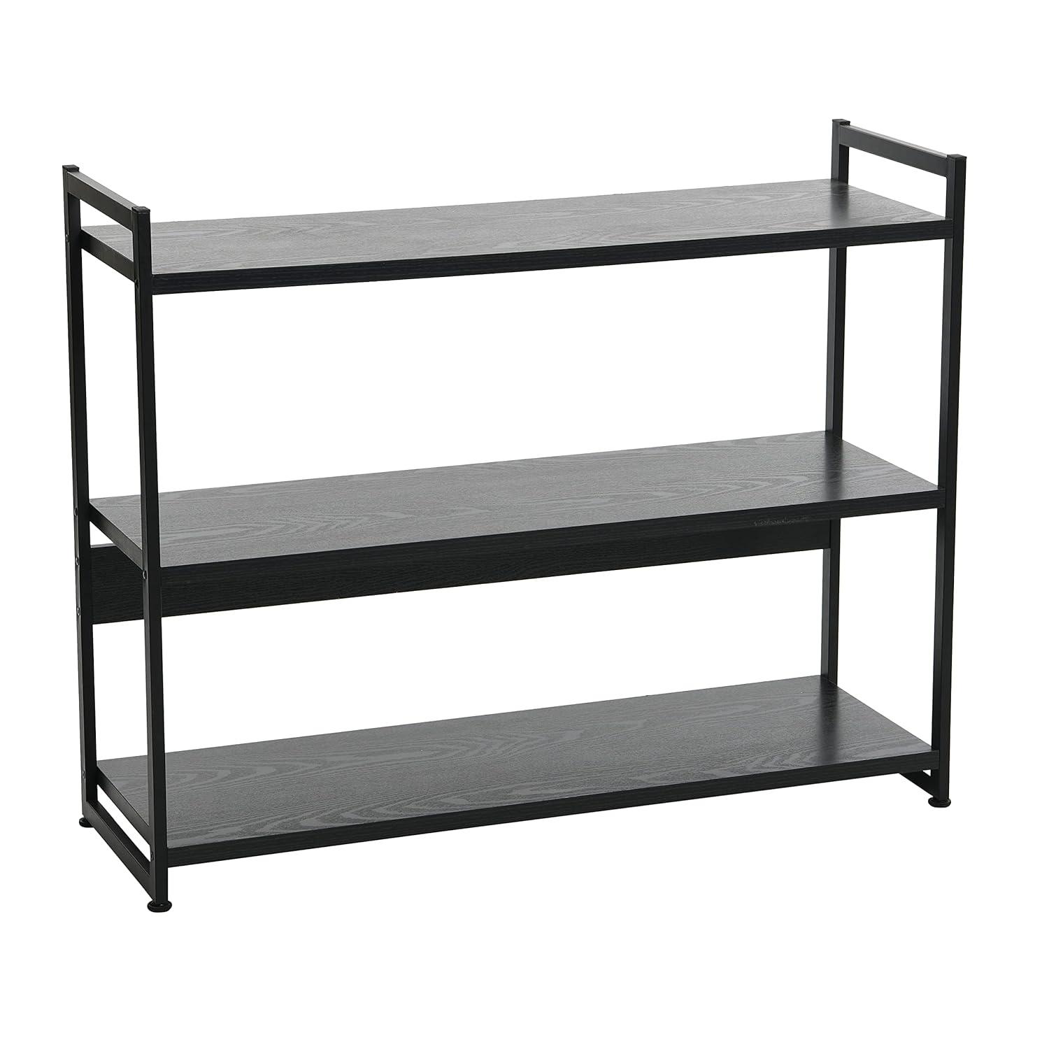 Household Essentials 32.5" Jamestown Wide 3 Shelf Bookshelf Black Oak: Sturdy Iron Frame, Adult Assembly Required