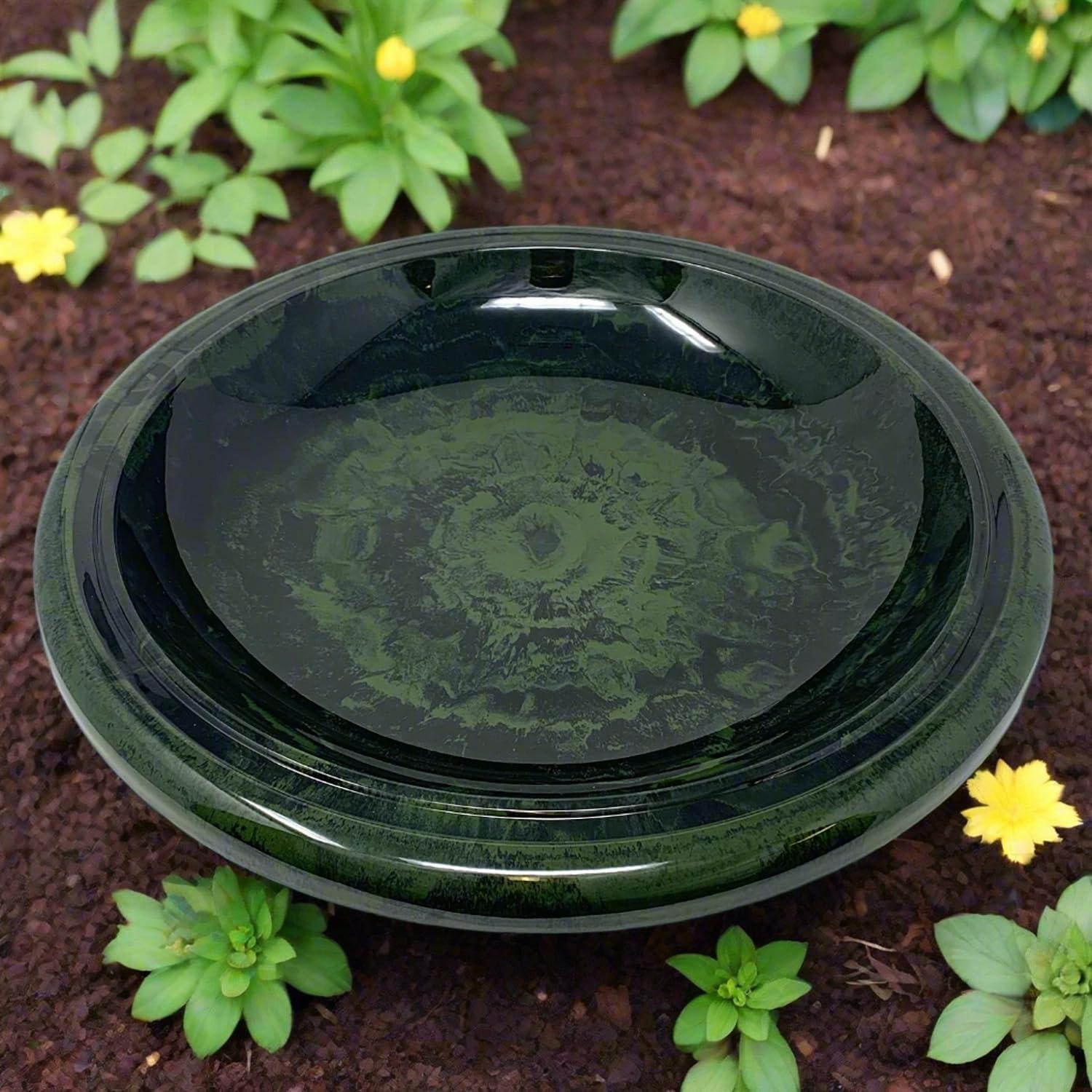 Birds 19" D Hunter Green Fiber Clay Birdbath Bowl